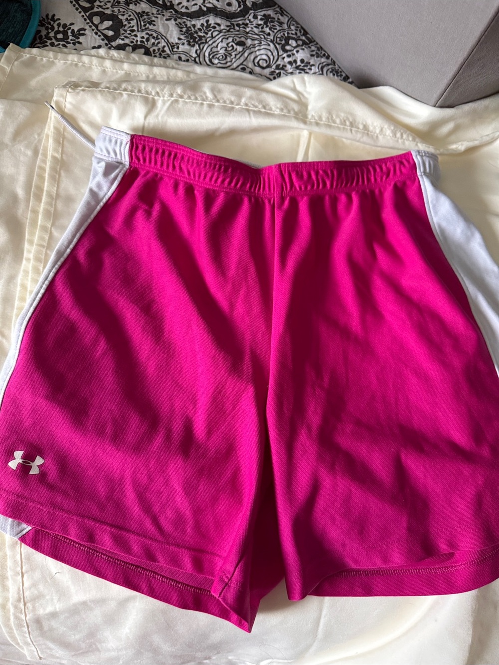 Under Armour Hot Pink Athletic Shorts with White Panels